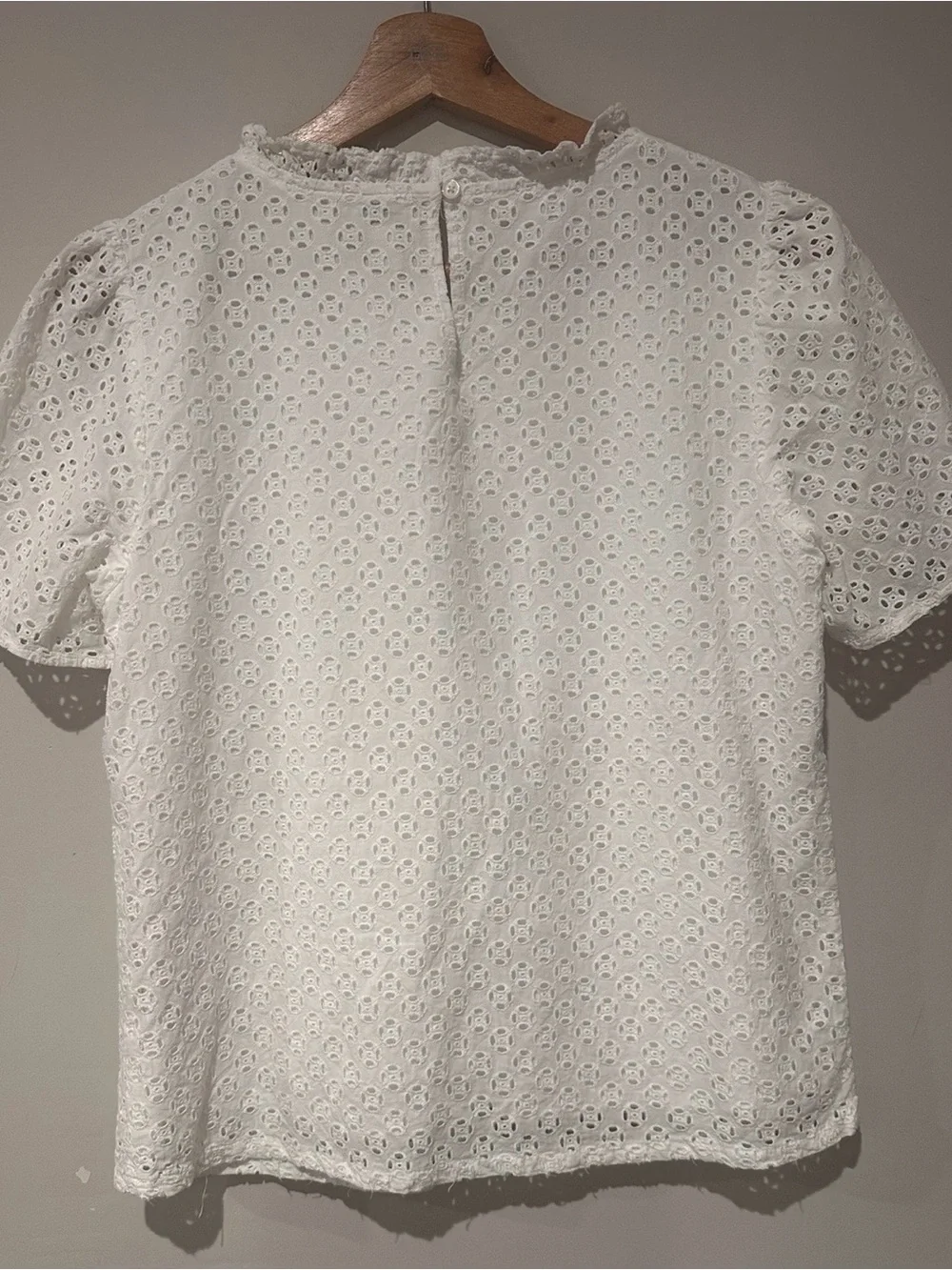 J. Crew White Eyelet Short Sleeve Top with Scalloped Neck
